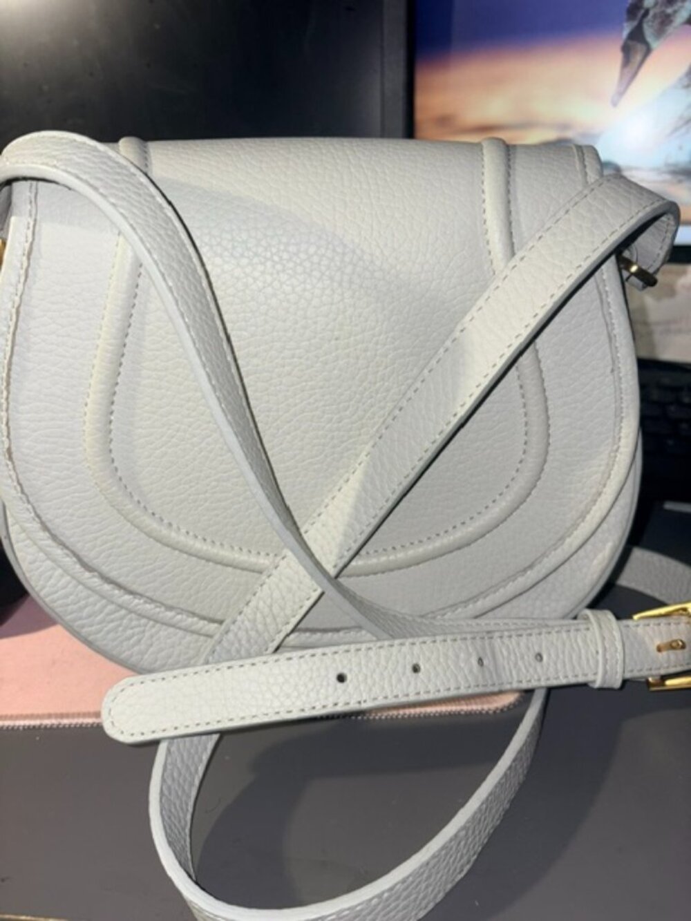 Gigi New York Jenni Saddle Bag - Grey Pebbled Leather